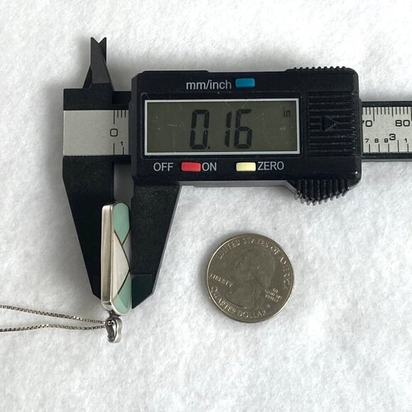 Sterling Silver 925 Dyed Mother Of Pearl MOP Geometric Inlay Pendant Necklace - Picture 16 of 16